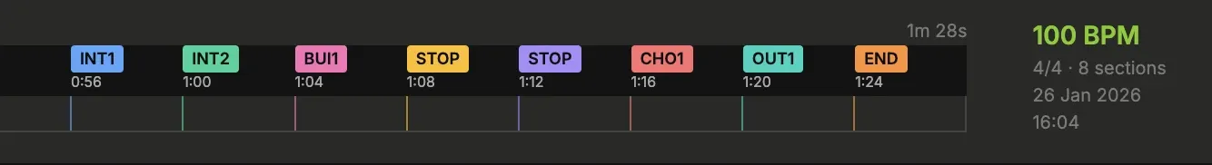 Timeline visualization with color-coded sections