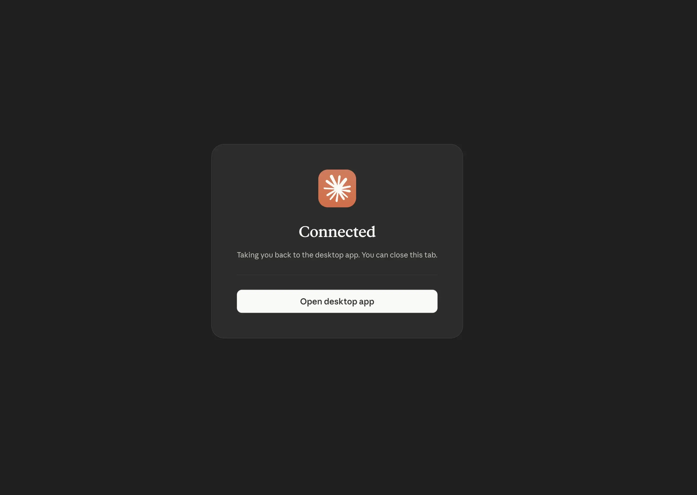 The success screen Claude Desktop shows once the OAuth exchange completes