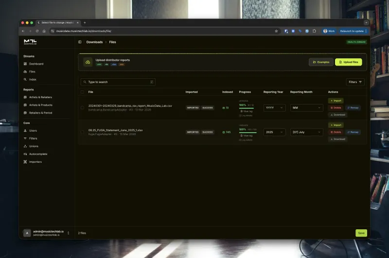 File uploader - importing distributor royalty files with status tracking