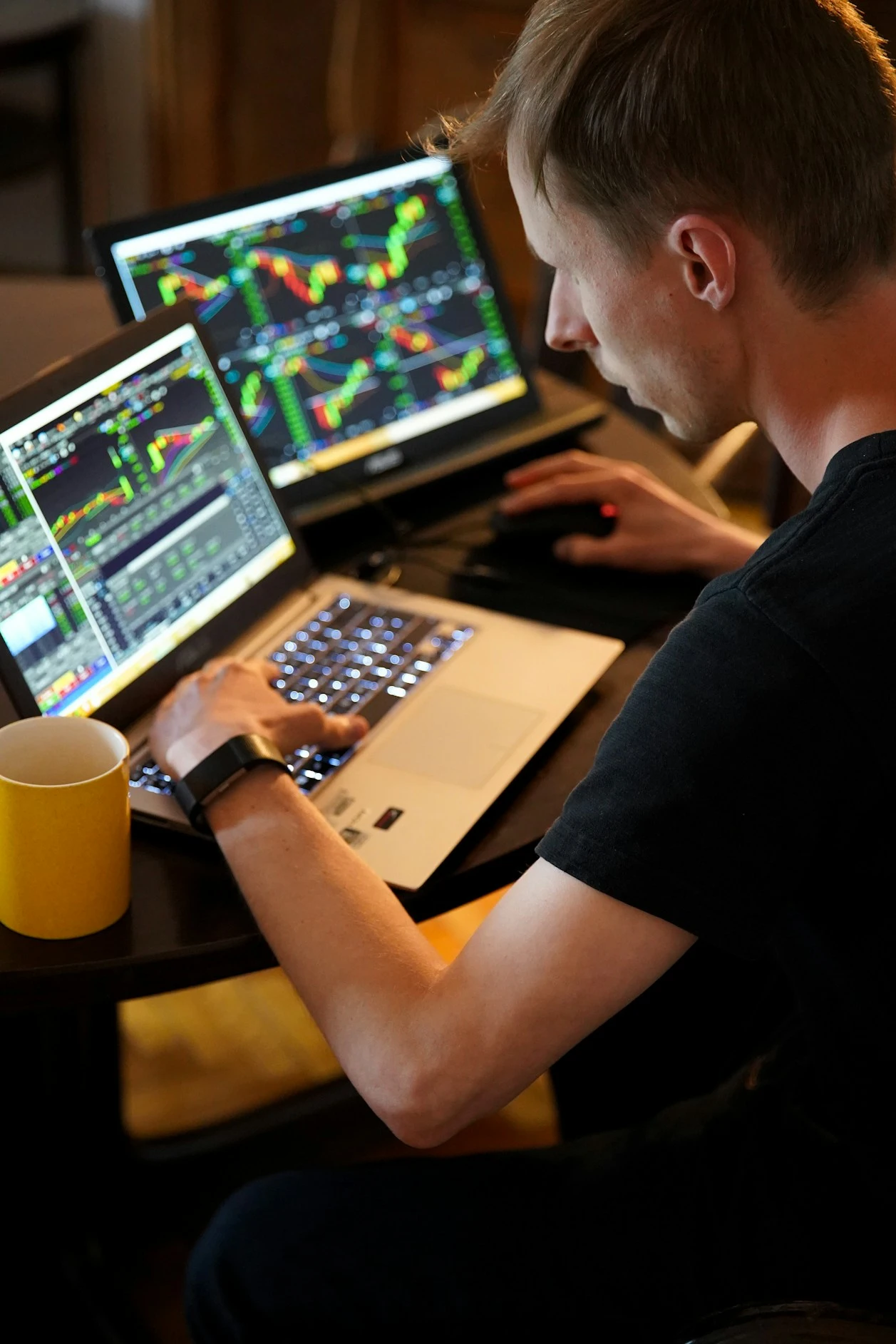 Person analyzing charts